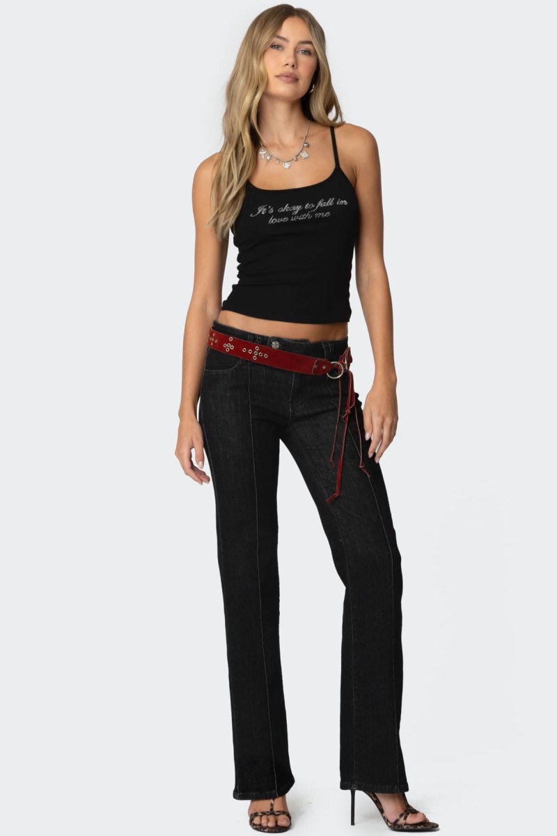 Edikted Fall In Love Rhinestone Tank Graphic Tops Black | USA HD637383C0