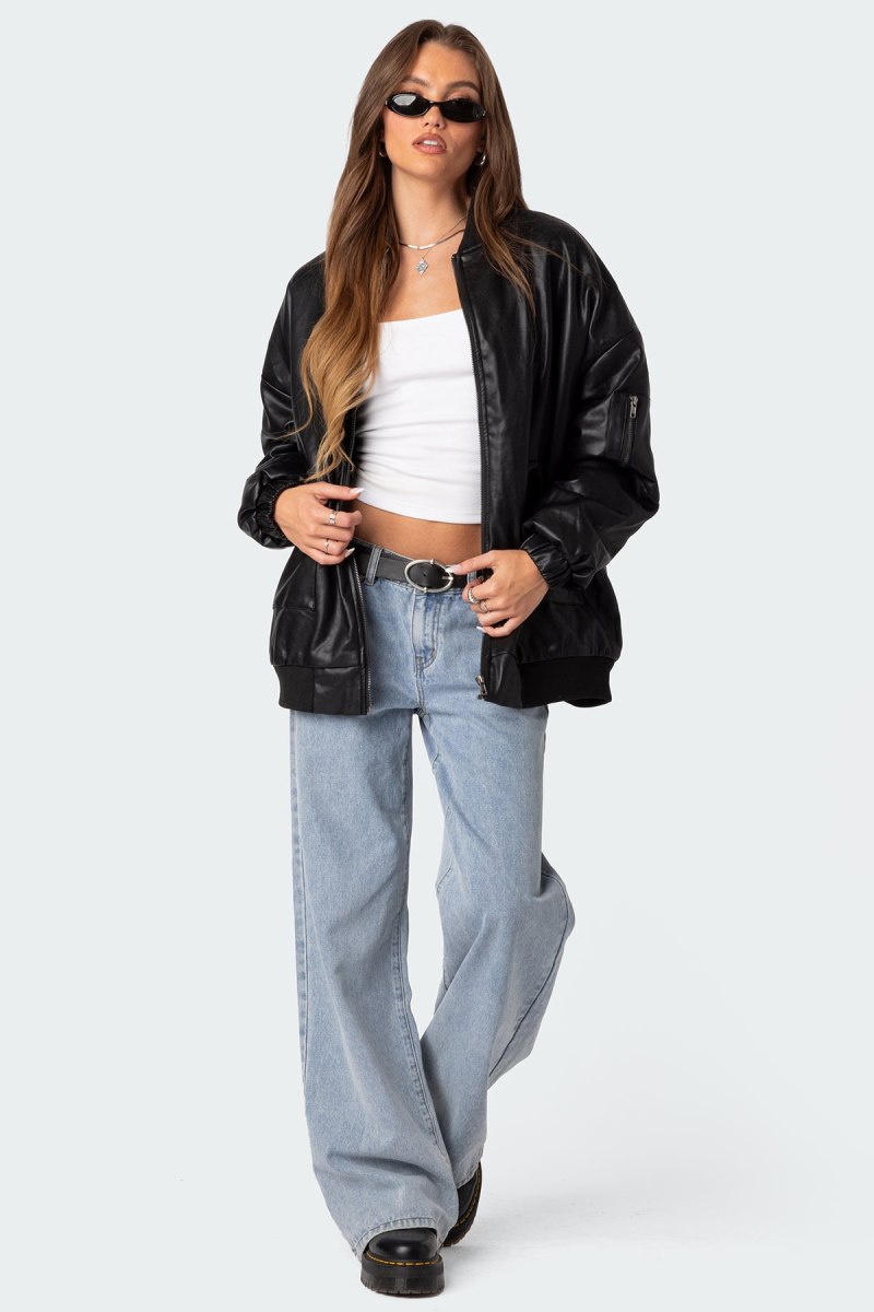 Edikted Faux Leather Oversized Bomber Jackets Black | USA WJ520522G6
