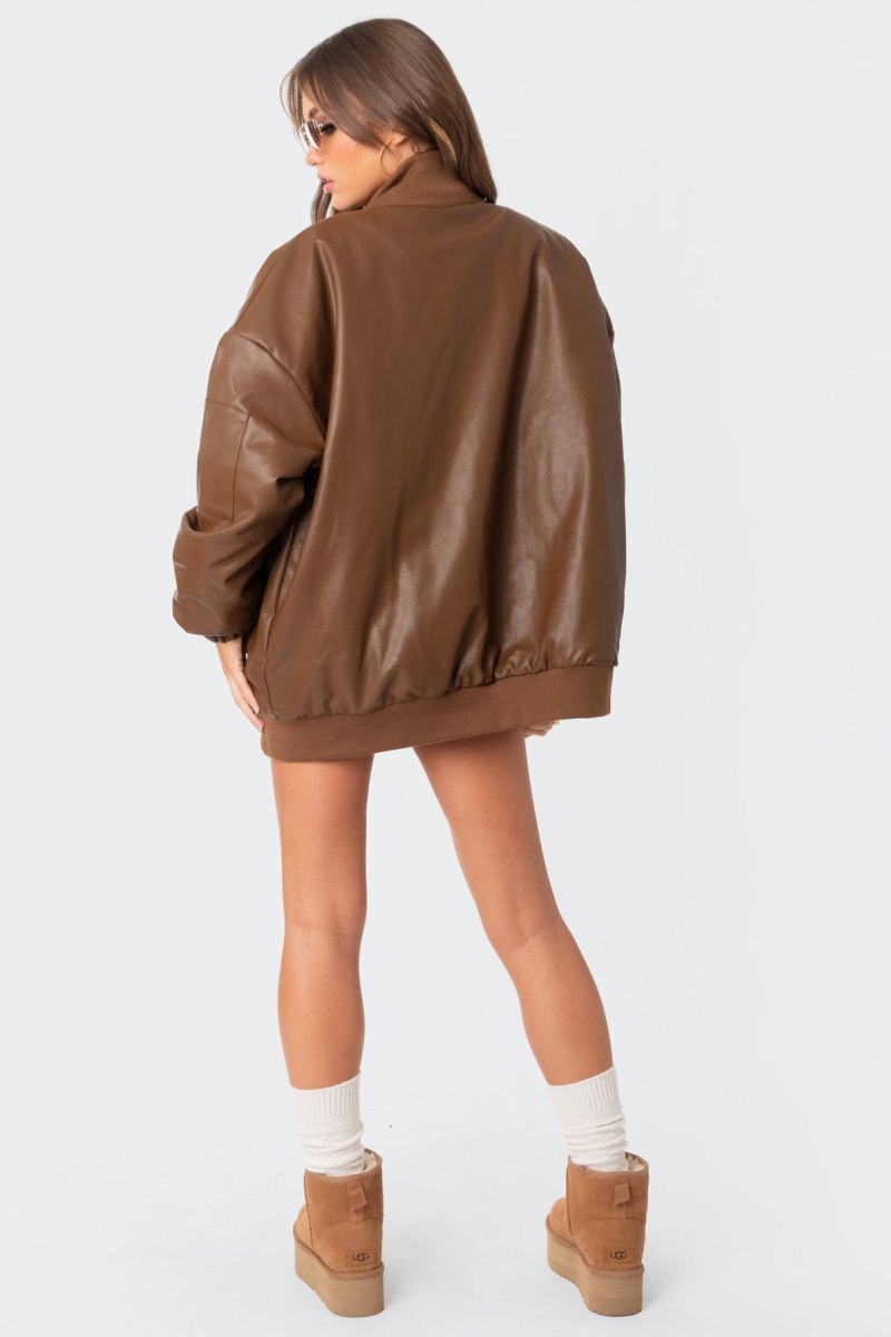 Edikted Faux Leather Oversized Bomber Jackets Black | USA RR035673L7