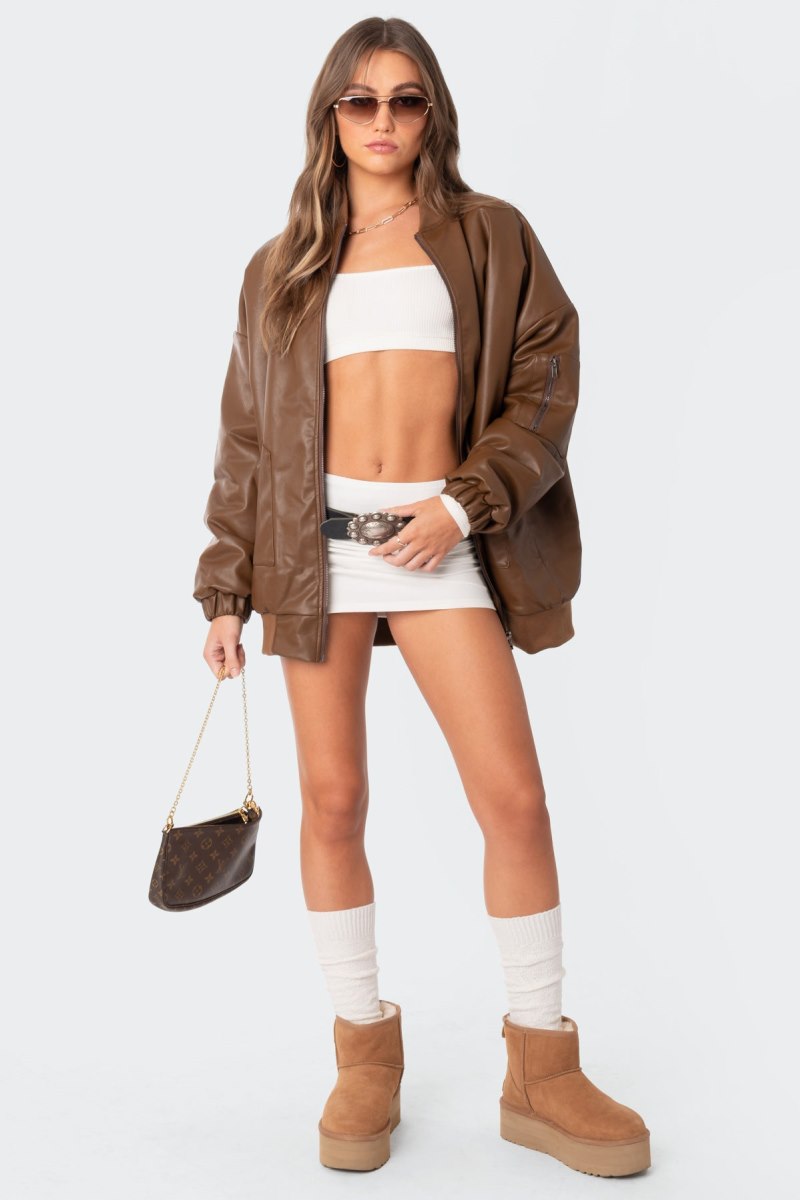 Edikted Faux Leather Oversized Bomber Jackets Black | USA RR035673L7