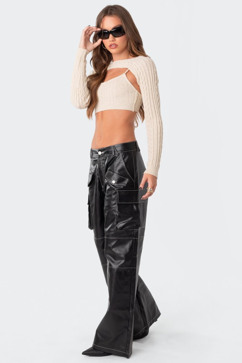 Edikted Faye Faux Leather Cargo Pants Black | USA OJ005380G3