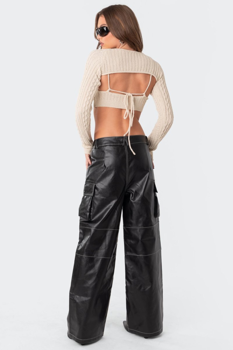Edikted Faye Faux Leather Cargo Pants Black | USA OJ005380G3