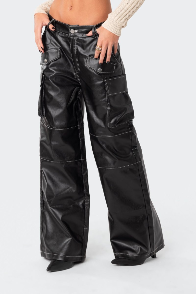 Edikted Faye Faux Leather Cargo Pants Black | USA GH017711Y8