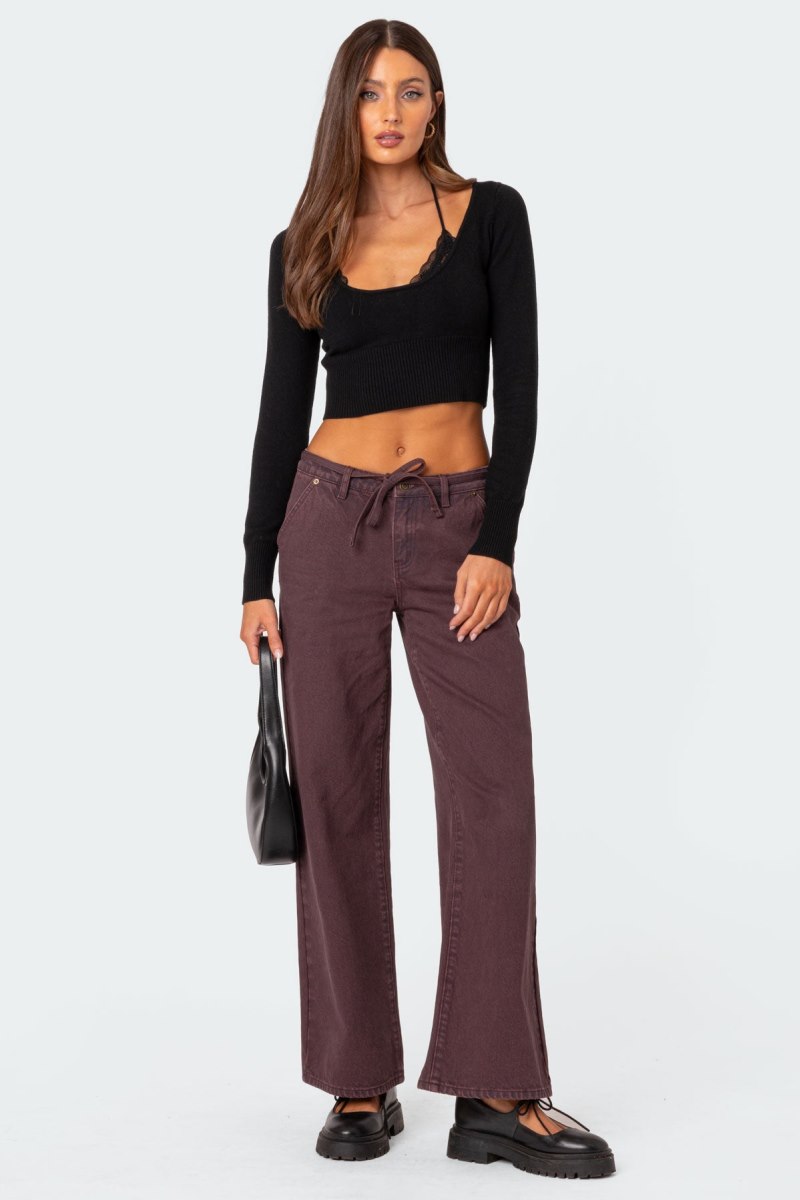 Edikted Fernanda Low Rise Straight Leg Jeans Burgundy | USA MP231143T5