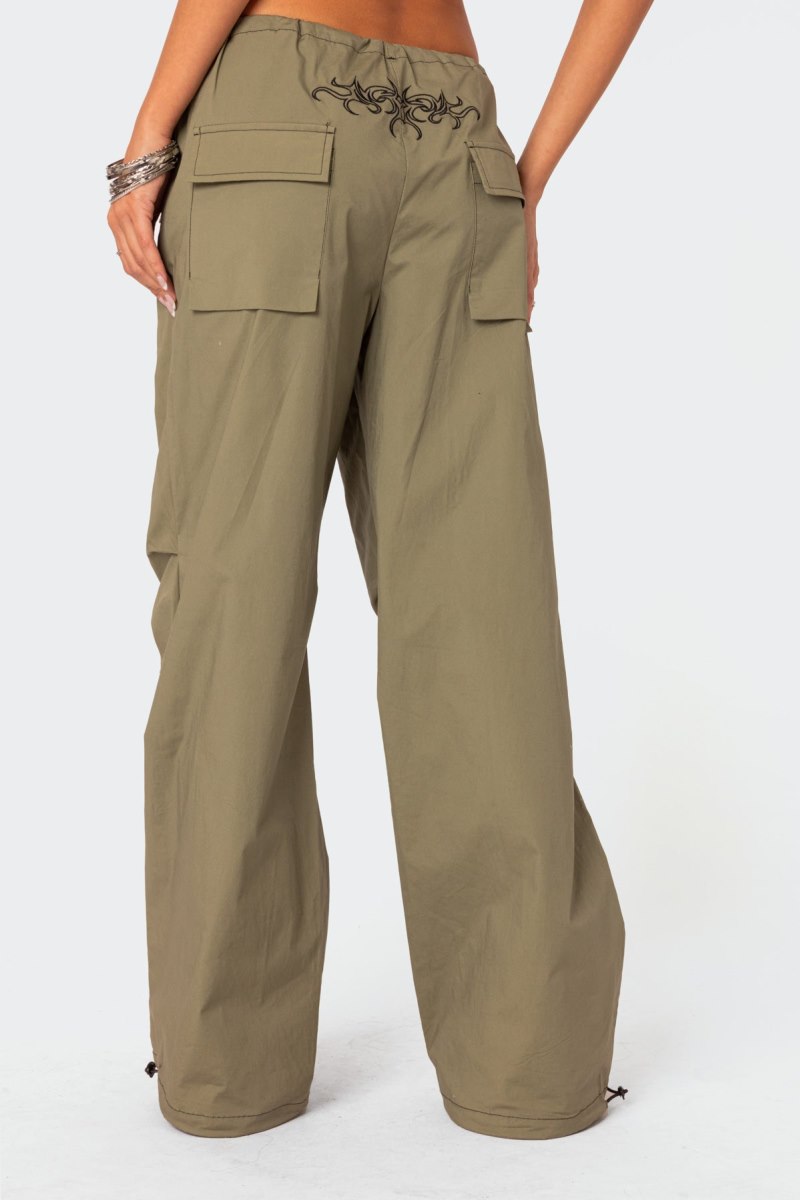 Edikted Fey Cargo Parachute Pants Olive | USA JJ227152U3
