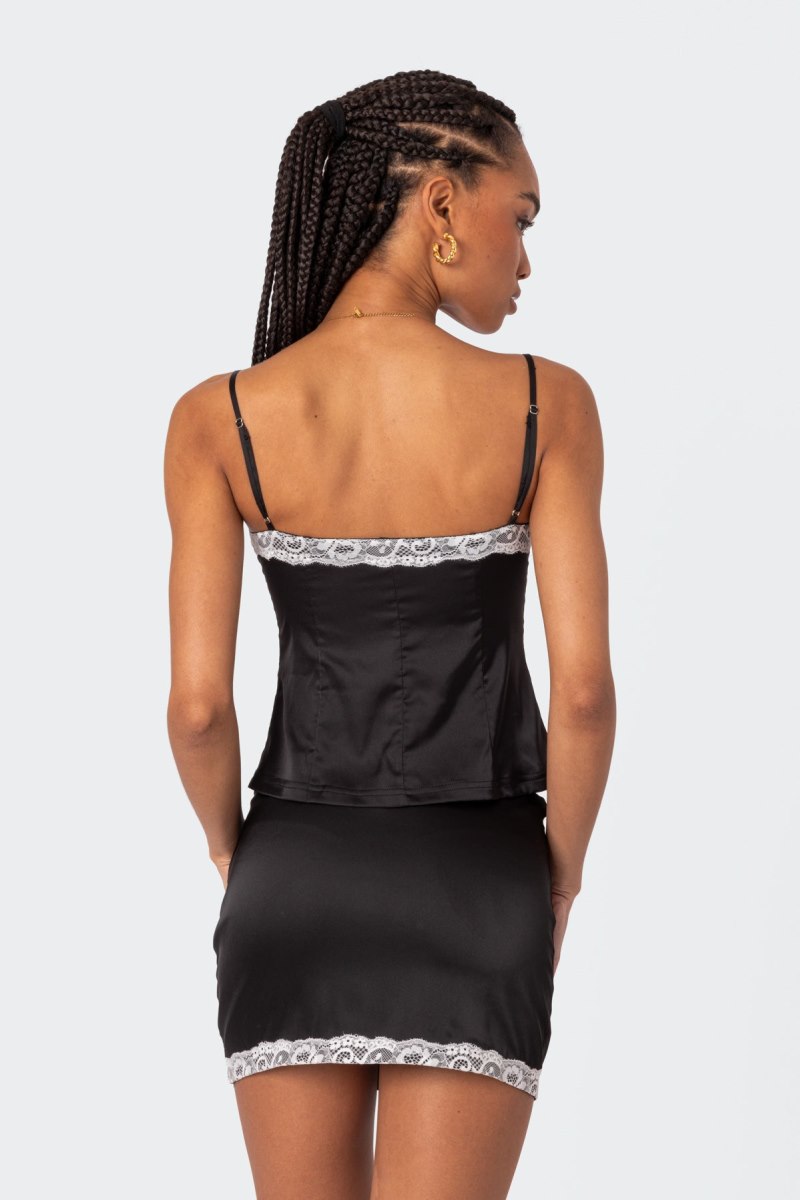 Edikted Feyra Satin Button Front Tank Top Black And White | USA OG417221Y4