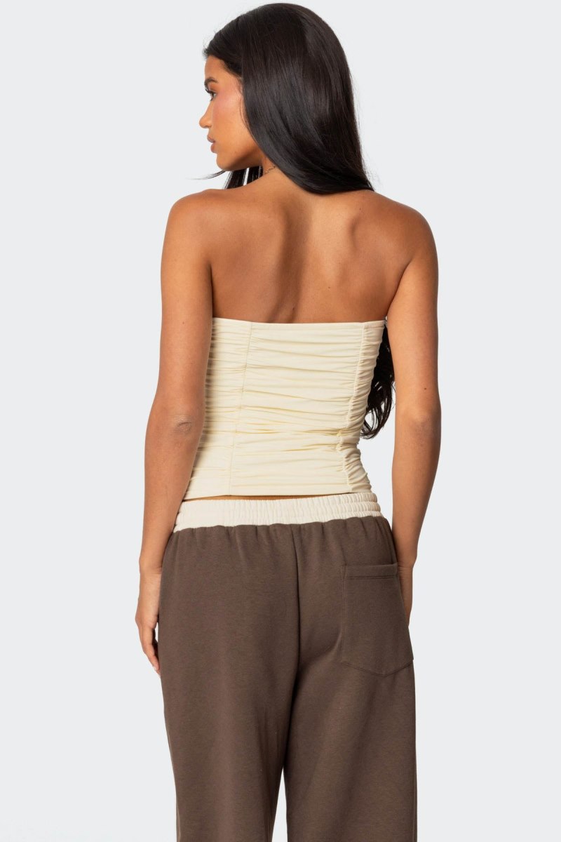 Edikted Fifi Gathered Strapless Strapless Tops Cream | USA CH754715K4