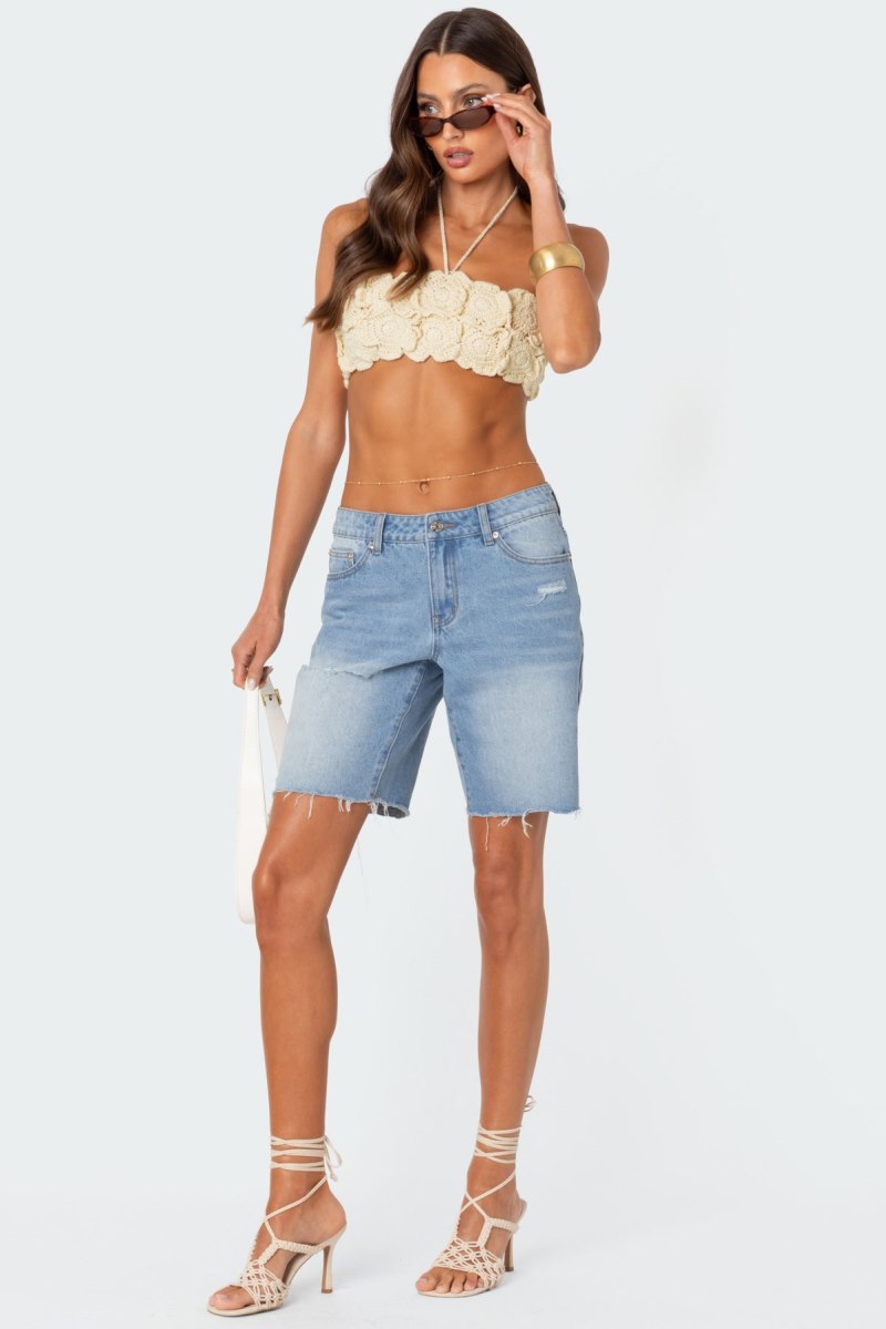 Edikted Flower Girl Crochet Crop Tops Cream | USA YQ981748W5