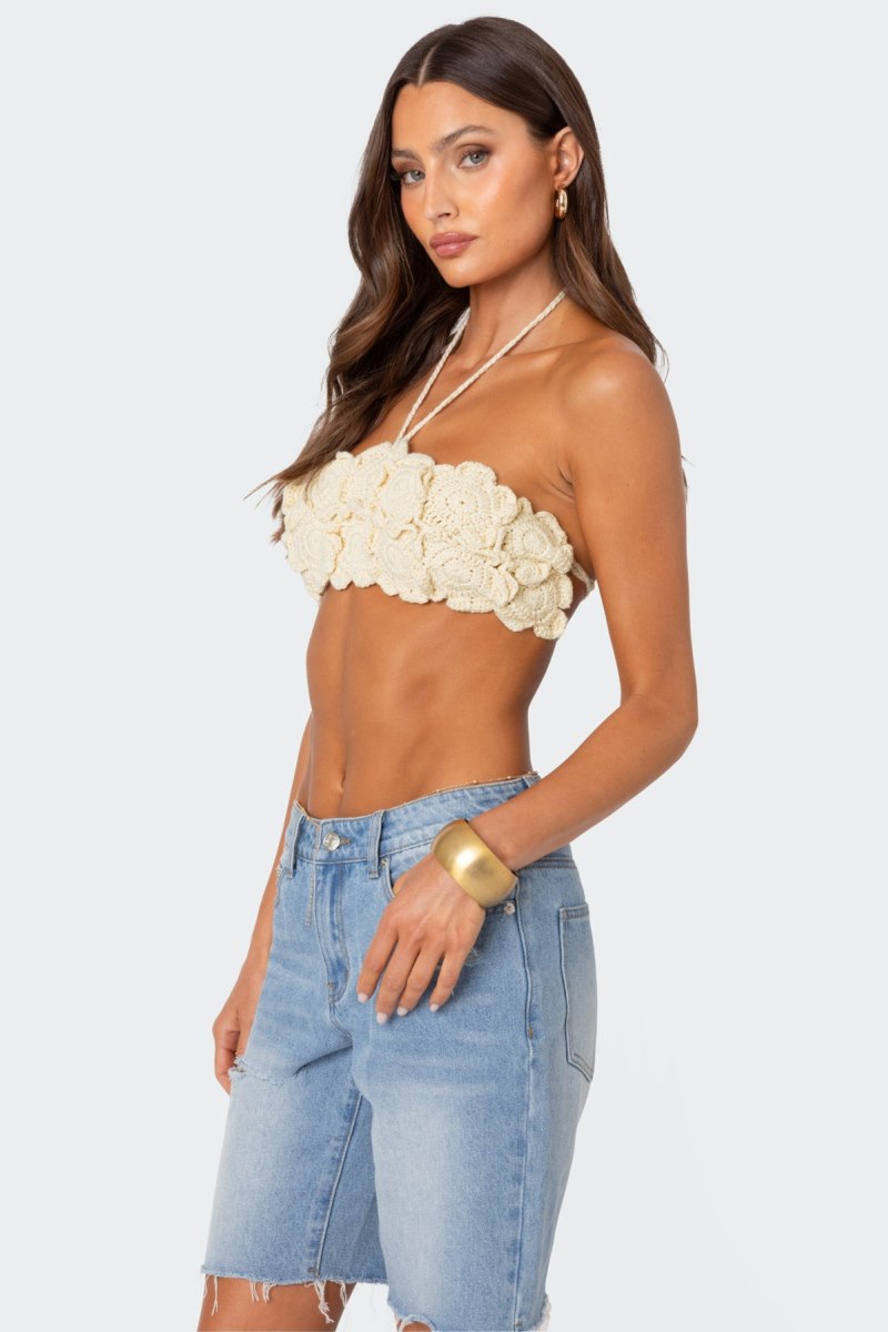 Edikted Flower Girl Crochet Crop Tops Cream | USA YQ981748W5
