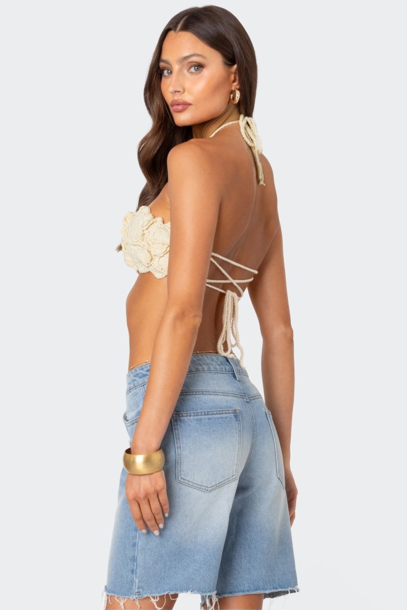 Edikted Flower Girl Crochet Crop Tops Cream | USA YQ981748W5