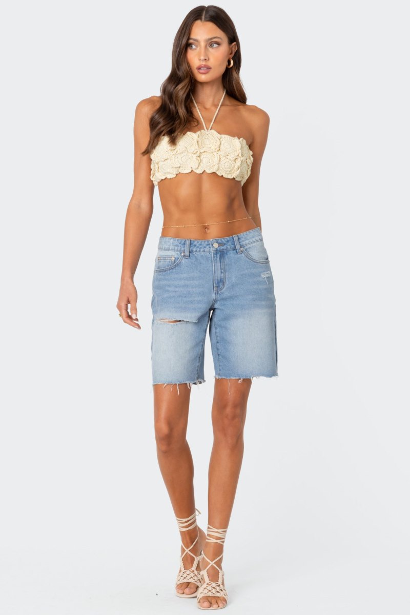 Edikted Flower Girl Crochet Crop Tops Cream | USA YQ981748W5
