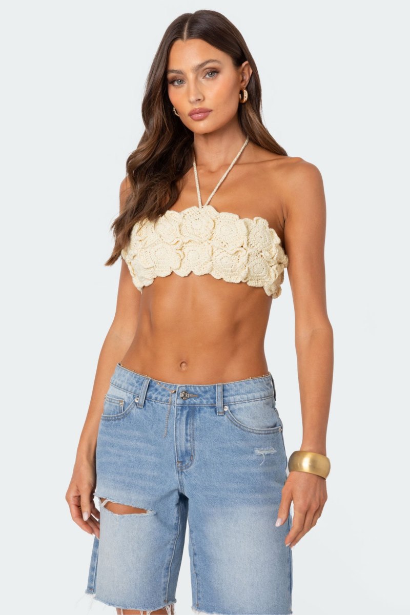 Edikted Flower Girl Crochet Crop Tops Cream | USA YQ981748W5