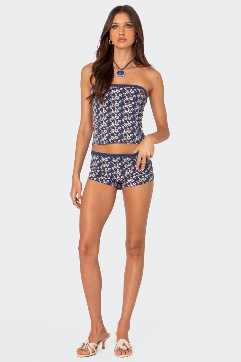 Edikted Flower Power Tube Strapless Tops Blue | USA VH091409V6