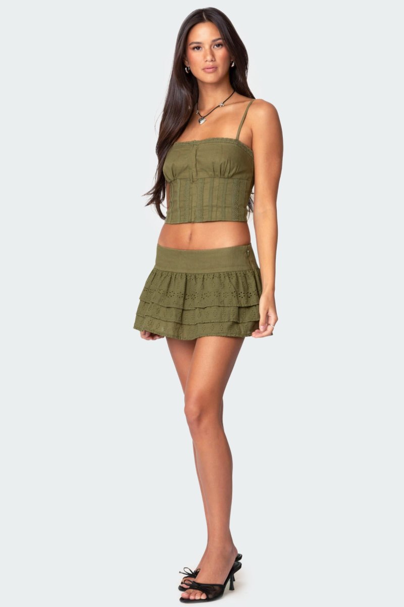 Edikted Fluer Ruffled Eyelet Mini Skorts Olive | USA NI942044B3