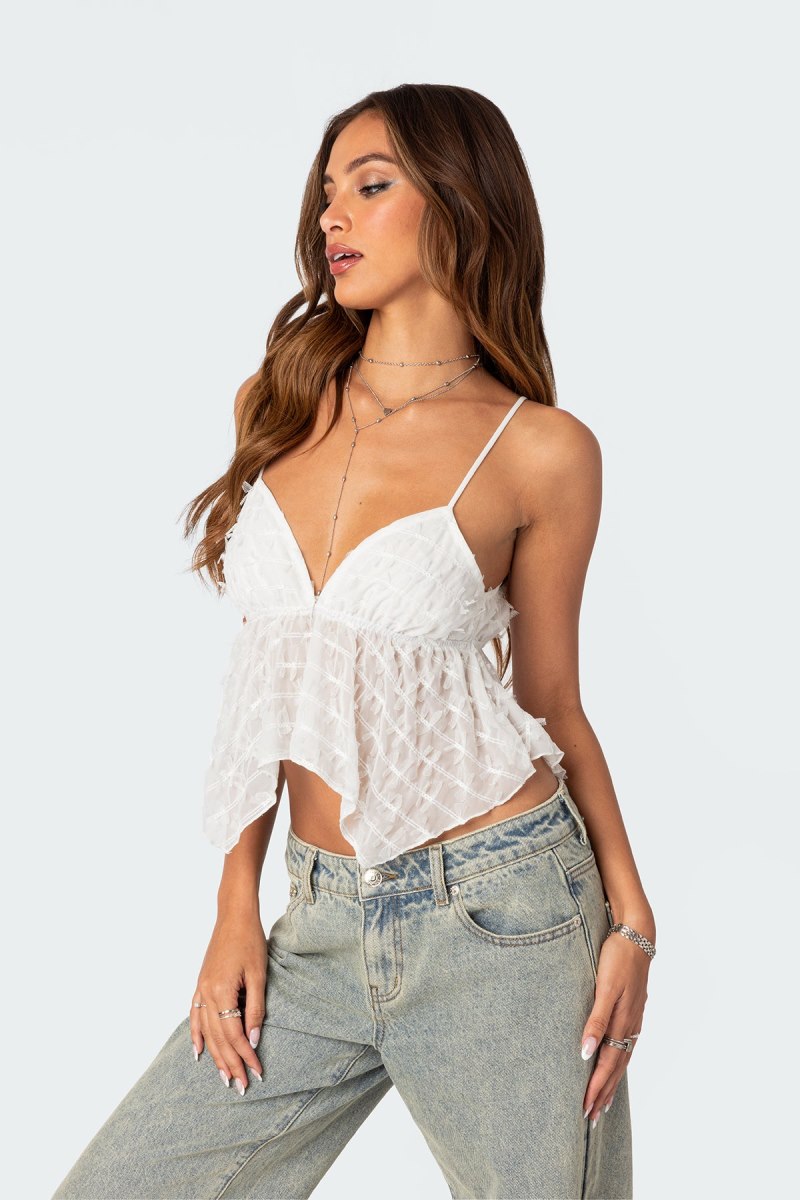 Edikted Flutter Frilled Tie Back Crop Tops Black | USA BB482658X8