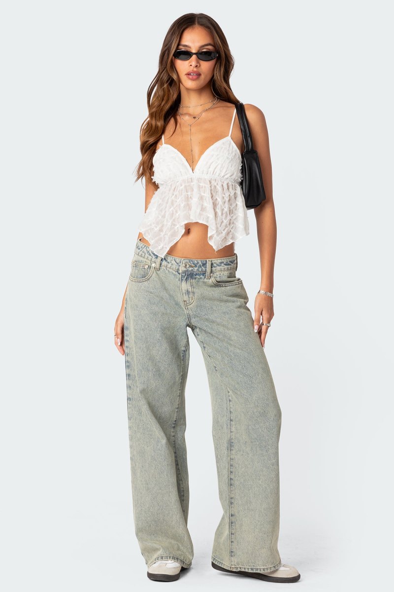 Edikted Flutter Frilled Tie Back Crop Tops Black | USA BB482658X8