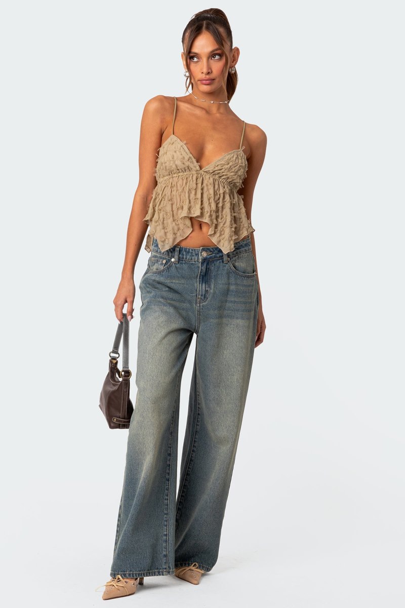 Edikted Flutter Frilled Tie Back Crop Tops Black | USA AW965336D3