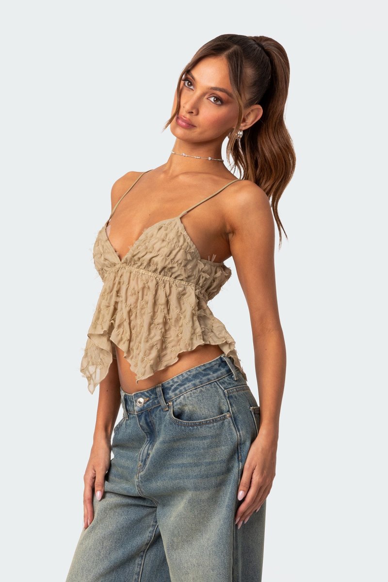 Edikted Flutter Frilled Tie Back Crop Tops Black | USA AW965336D3