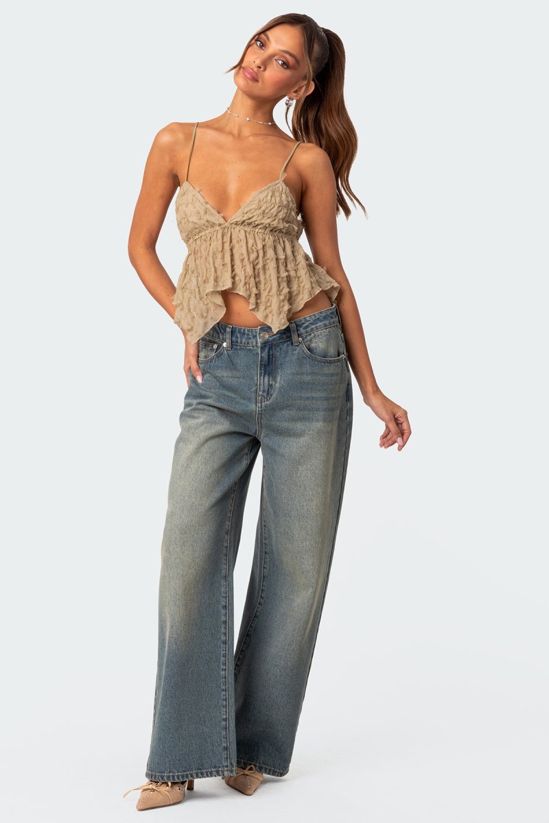 Edikted Flutter Frilled Tie Back Crop Tops Black | USA AW965336D3