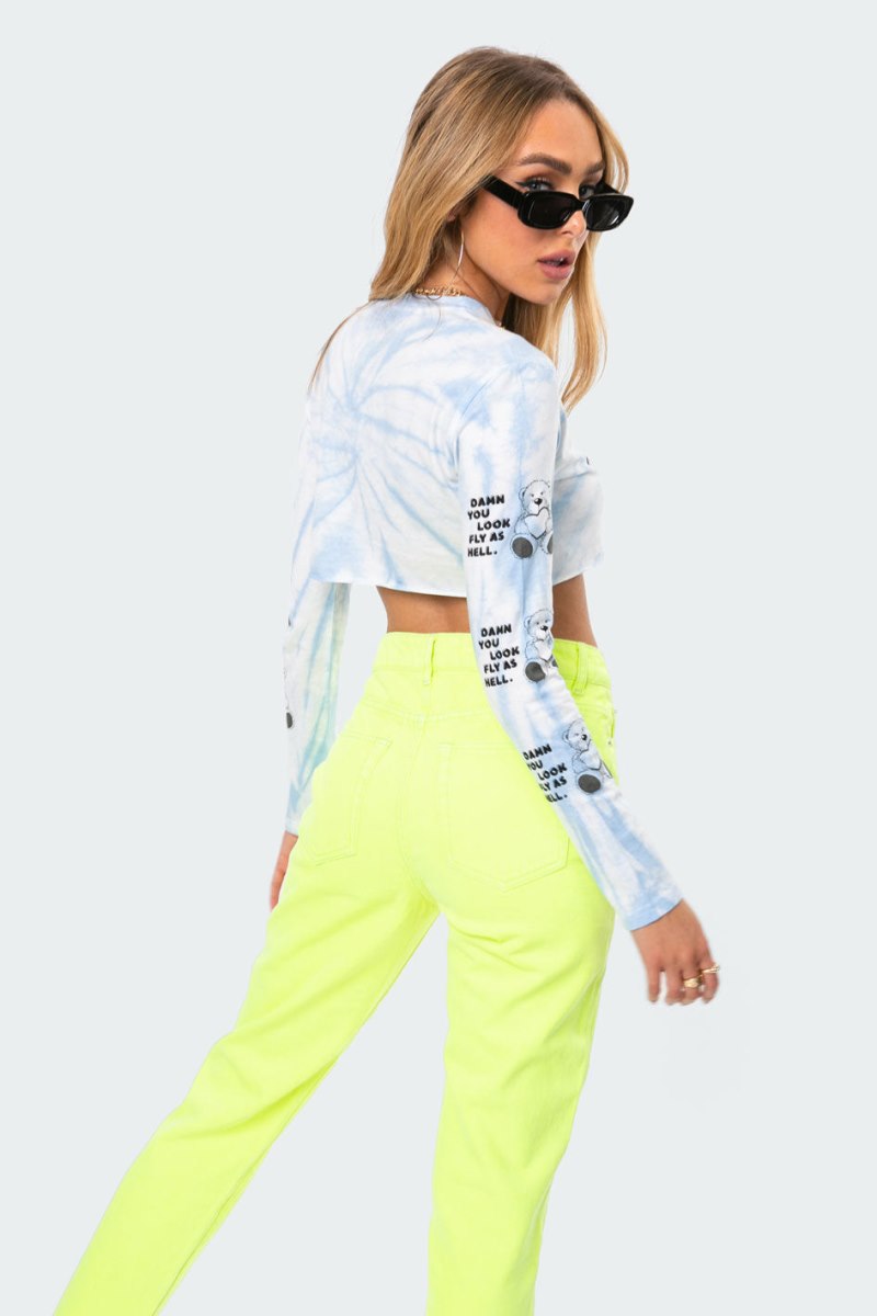 Edikted Fly Teddy Tie-Dye Crop Tops Gray | USA YW007360M6