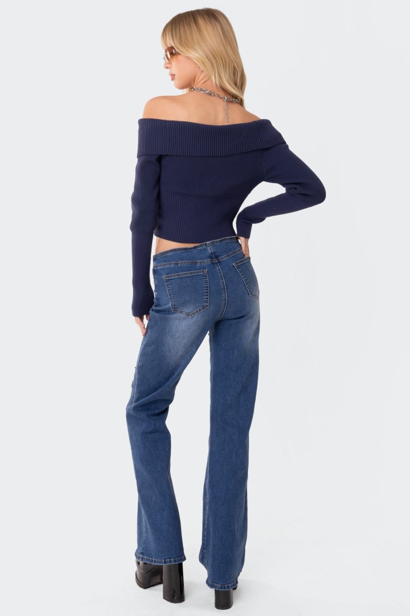 Edikted Fold Over Double Zip Knitted Tops Blue | USA AM448754C2
