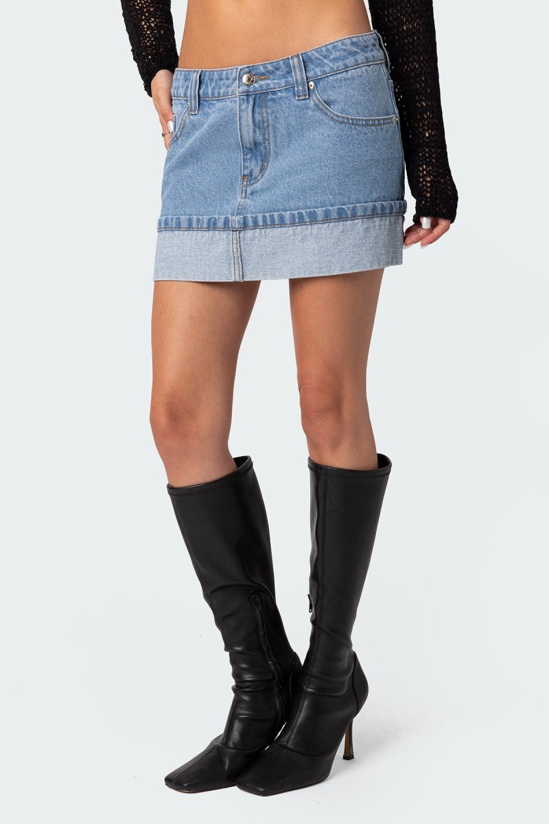 Edikted Folded Denim Mini Skirts Light Blue | USA TS206520A8
