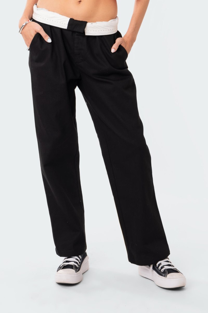 Edikted Folded Wide Leg Chino Pants Black | USA CB386618E4