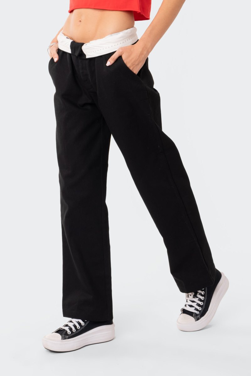 Edikted Folded Wide Leg Chino Pants Black | USA CB386618E4