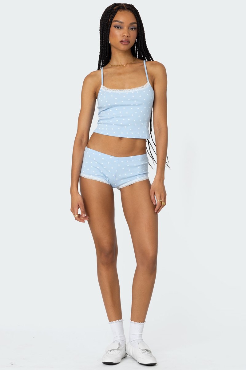 Edikted Follow Ur Heart Printed Tank Crop Tops Light Blue | USA HG555185K0
