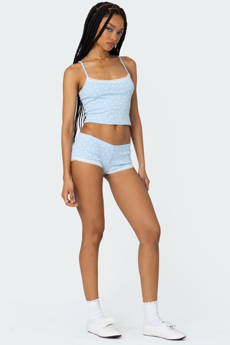Edikted Follow Ur Heart Printed Tank Crop Tops Light Blue | USA HG555185K0