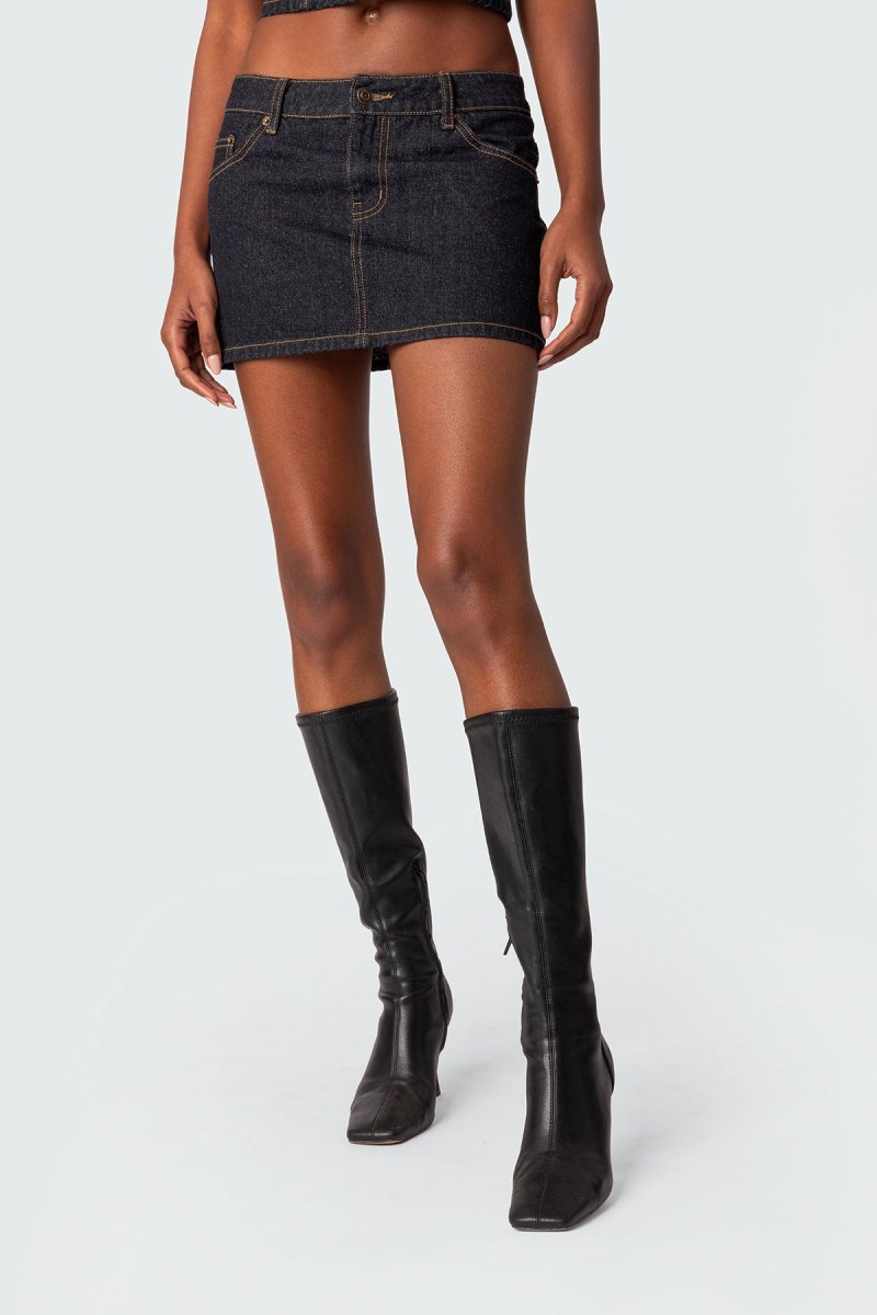 Edikted Foster Washed Denim Mini Skirts Indigo Blue Raw Washed | USA YR155065E6