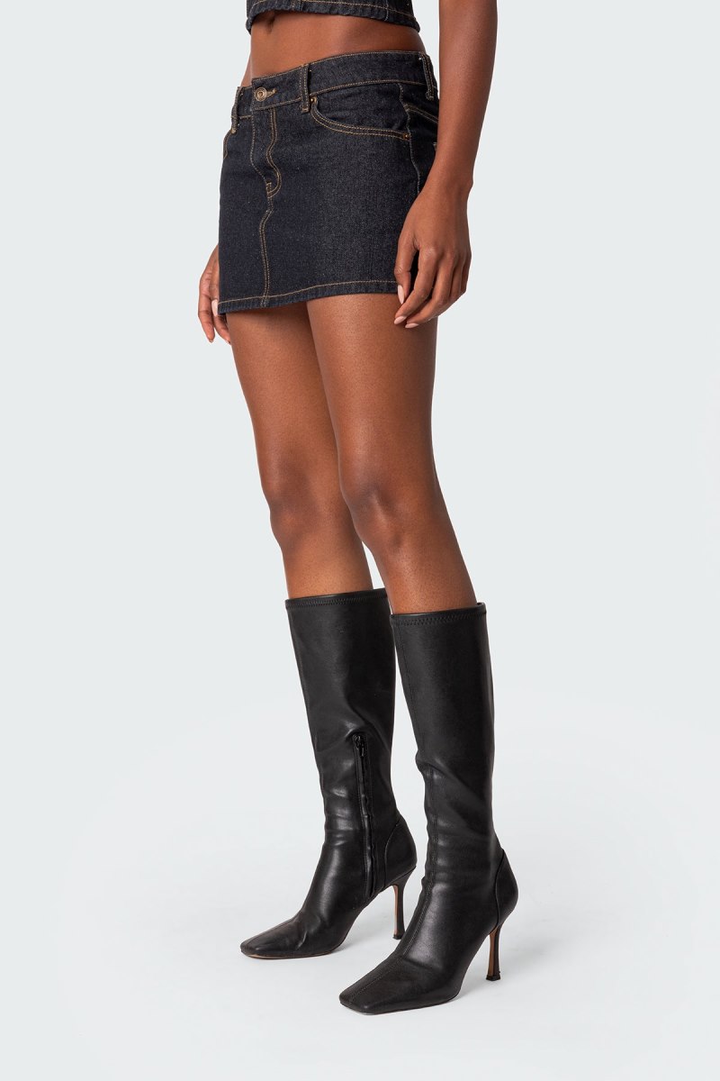 Edikted Foster Washed Denim Mini Skirts Indigo Blue Raw Washed | USA YR155065E6