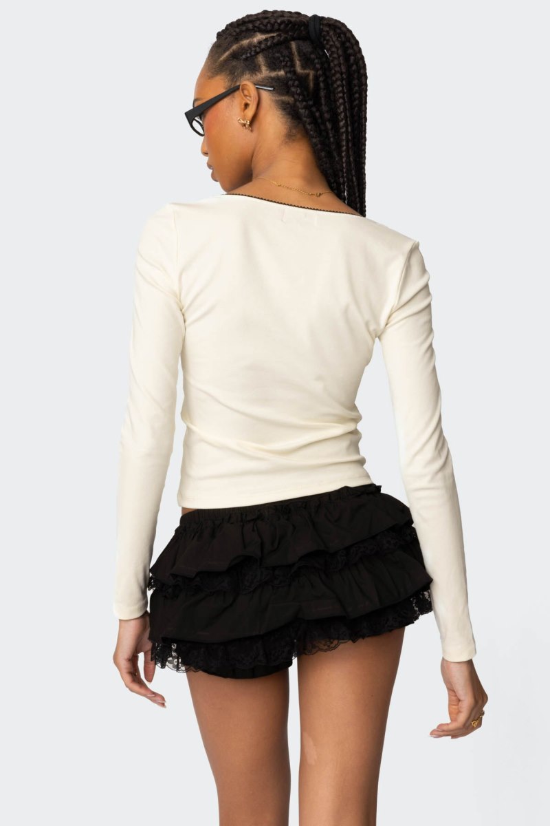 Edikted Fragile Square Neck Graphic Tops Cream | USA DS923342G9