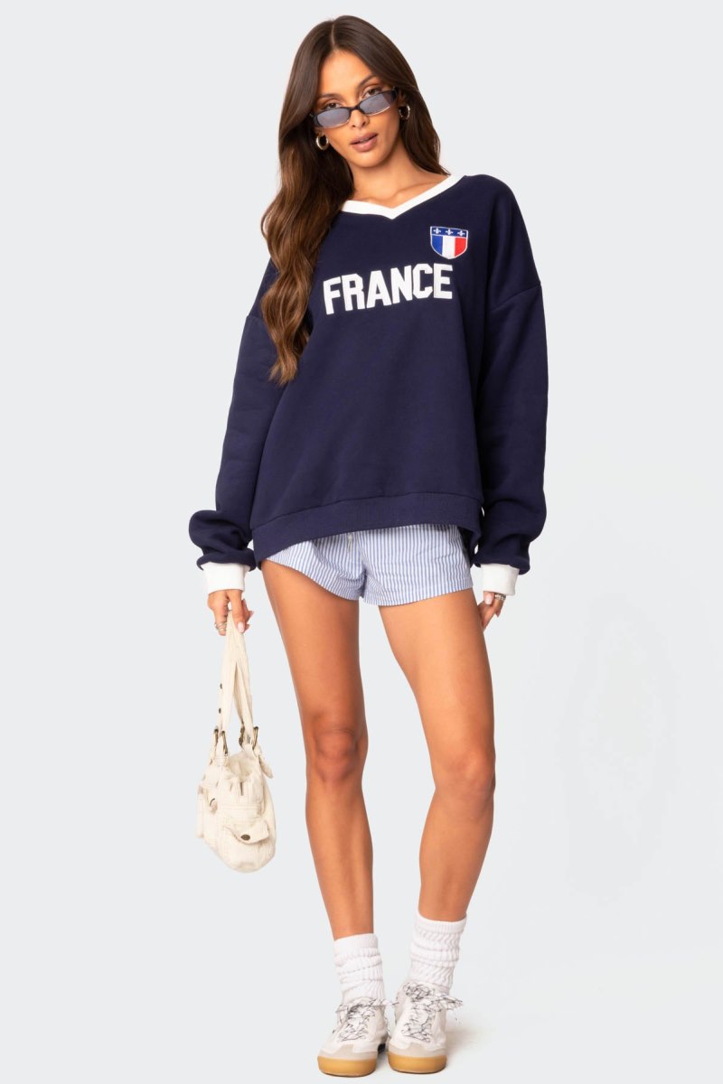 Edikted France Oversized Sweatshirt Long Sleeve Tops Blue | USA YT201530K2