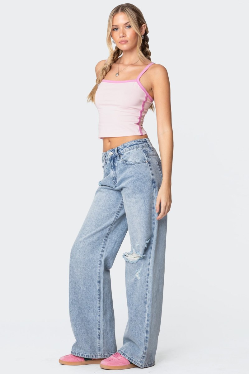 Edikted Francesca Contrast Tank Top Light Blue | USA DC079387Y9