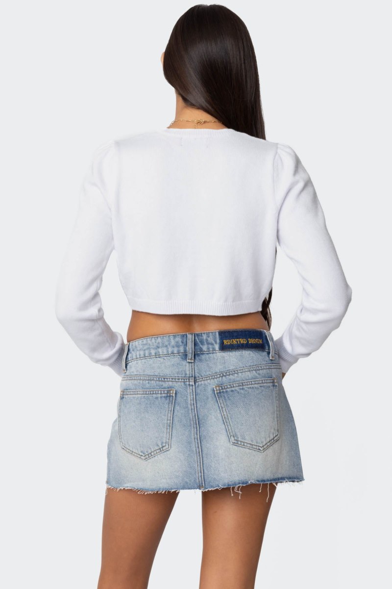 Edikted Francis Cropped Argyle Knit Cardigan White | USA HE169246C9