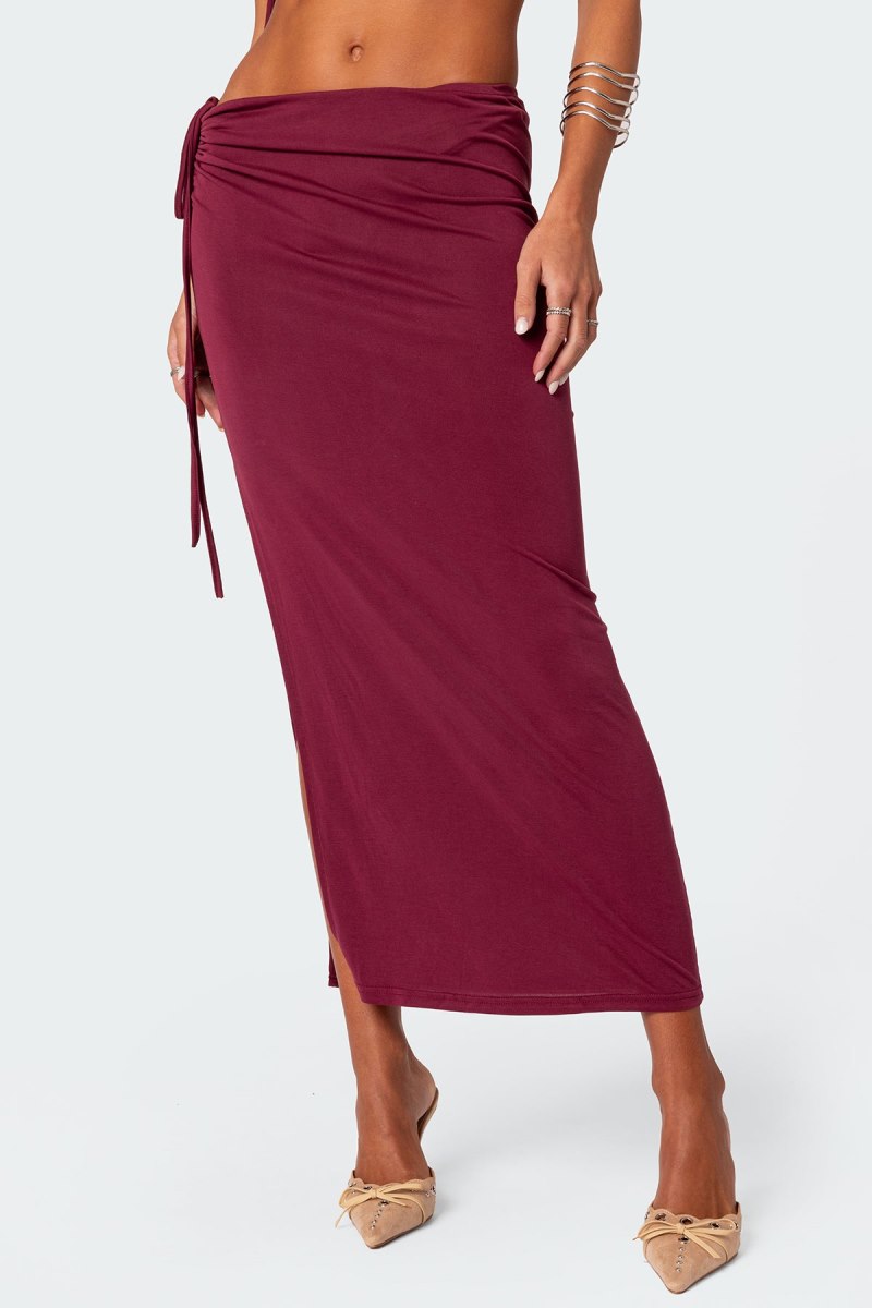 Edikted Frankie Drawstring Slit Maxi Skirts Burgundy | USA SZ771647H5