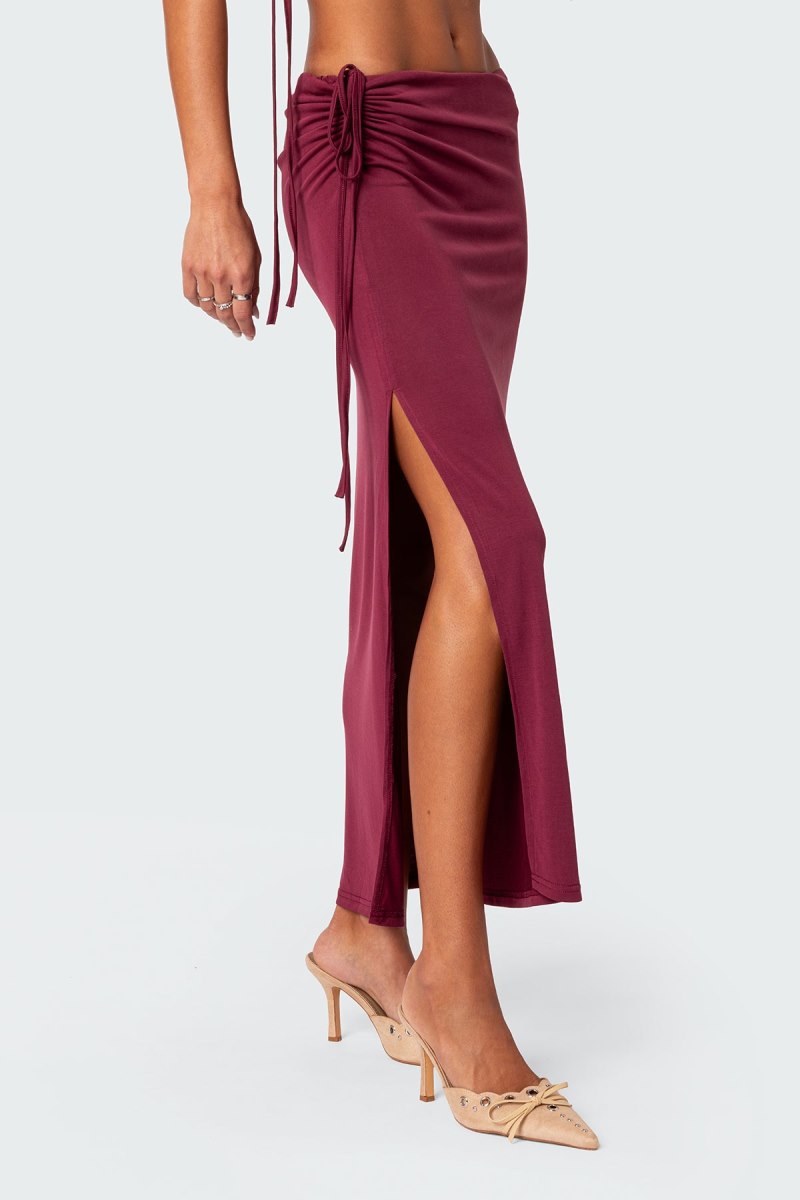 Edikted Frankie Drawstring Slit Maxi Skirts Burgundy | USA SZ771647H5