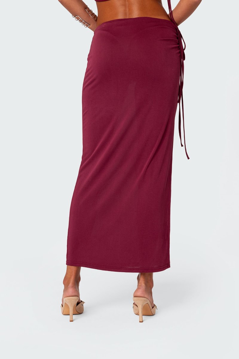 Edikted Frankie Drawstring Slit Maxi Skirts Burgundy | USA SZ771647H5