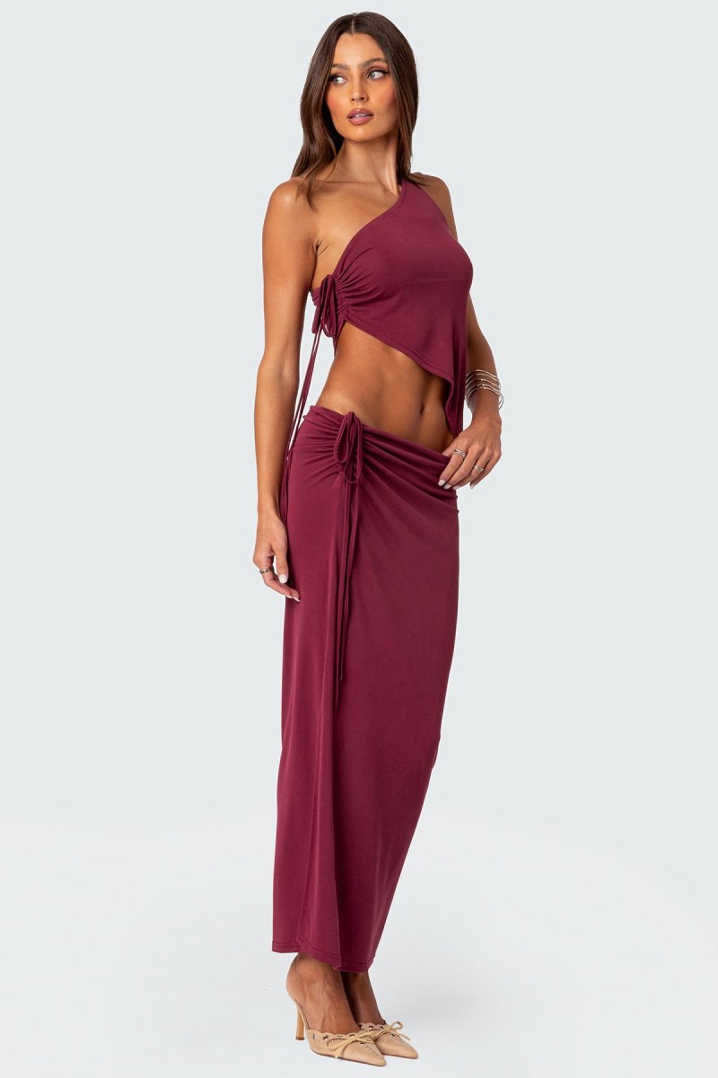 Edikted Frankie Drawstring Slit Maxi Skirts Burgundy | USA SZ771647H5