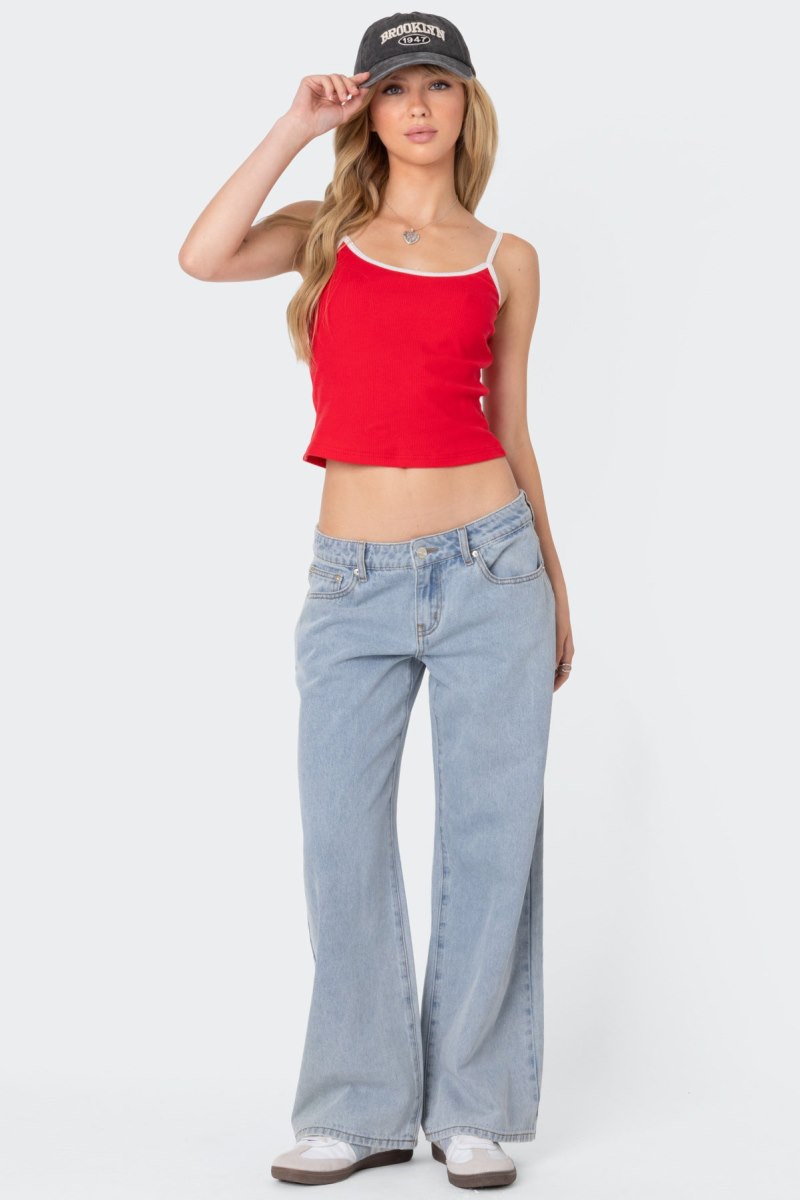 Edikted Franky Ribbed Contrast Tank Top Navy | USA BN965166B6