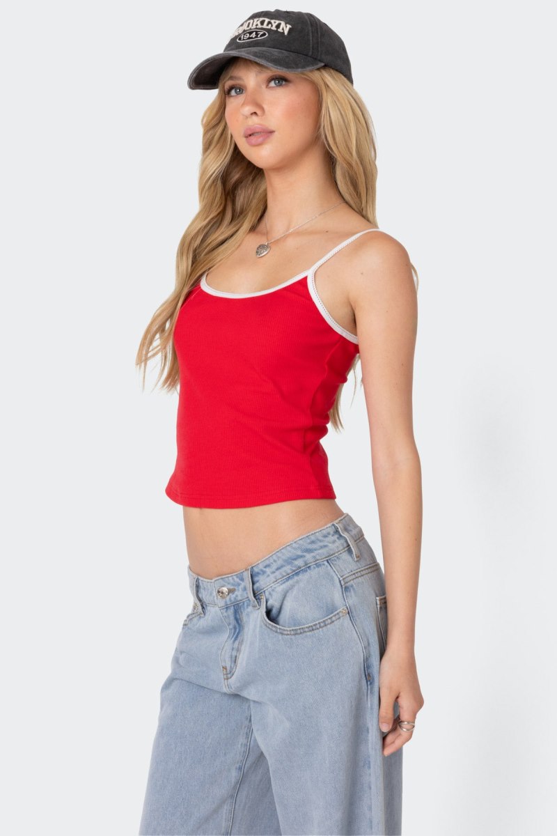Edikted Franky Ribbed Contrast Tank Top Navy | USA BN965166B6