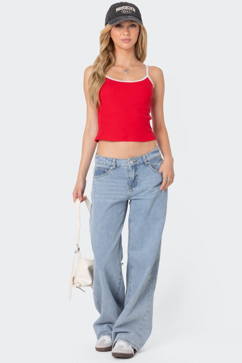 Edikted Franky Ribbed Contrast Tank Top Navy | USA BN965166B6