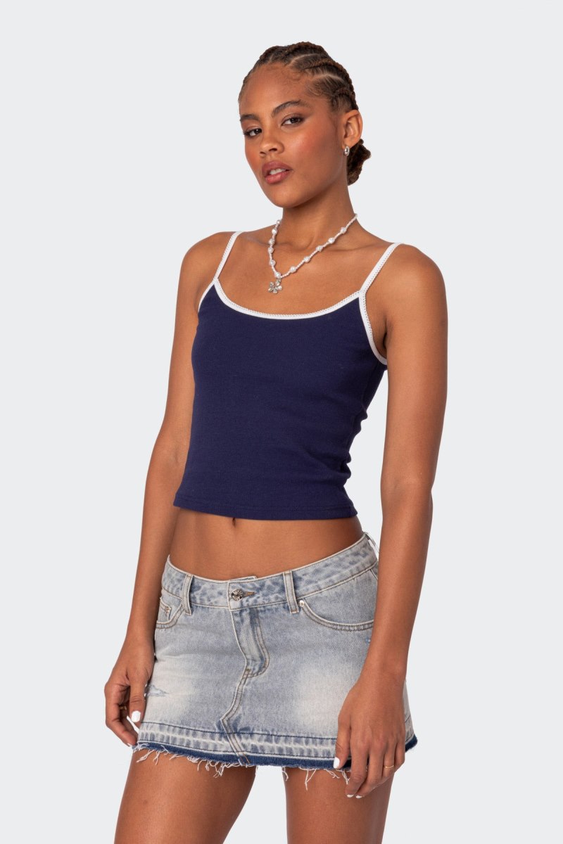 Edikted Franky Ribbed Contrast Tank Top Navy | USA SE451965D8