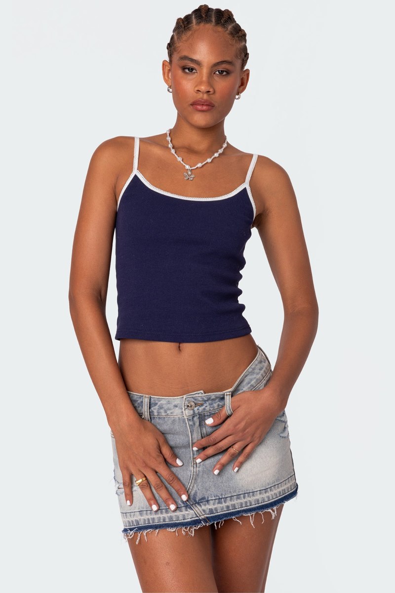 Edikted Franky Ribbed Contrast Tank Top Navy | USA SE451965D8