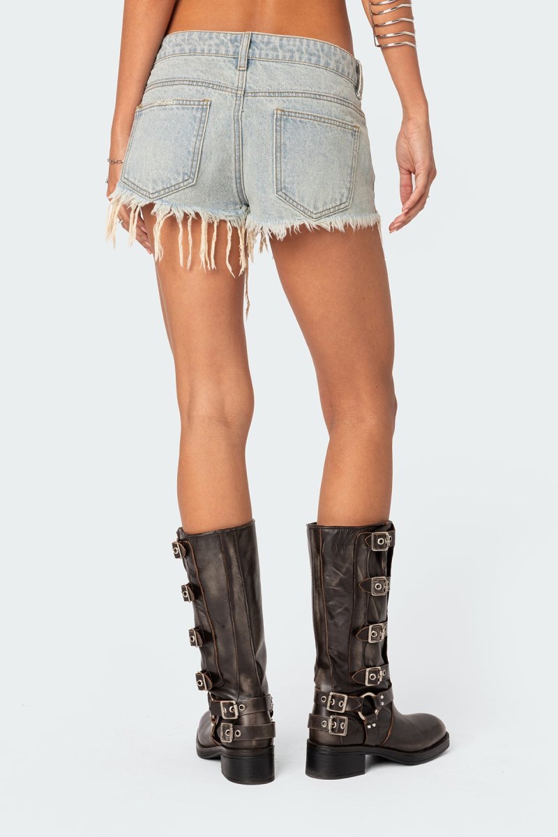 Edikted Frayed Vintage Washed Denim Shorts Blue Washed | USA VV128172X5