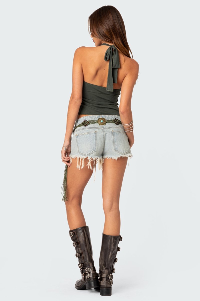 Edikted Frayed Vintage Washed Denim Shorts Blue Washed | USA VV128172X5