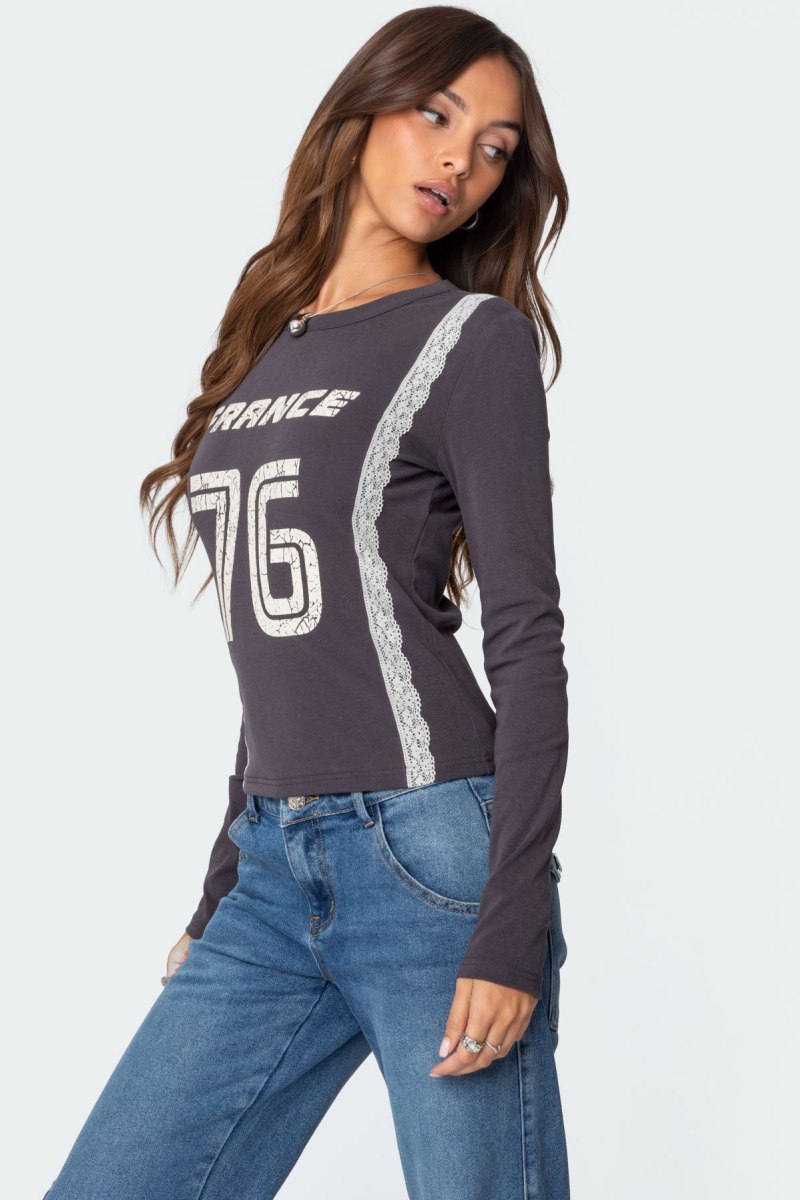 Edikted Frenchy Long Sleeve Tops Dark Gray | USA UB052465U4