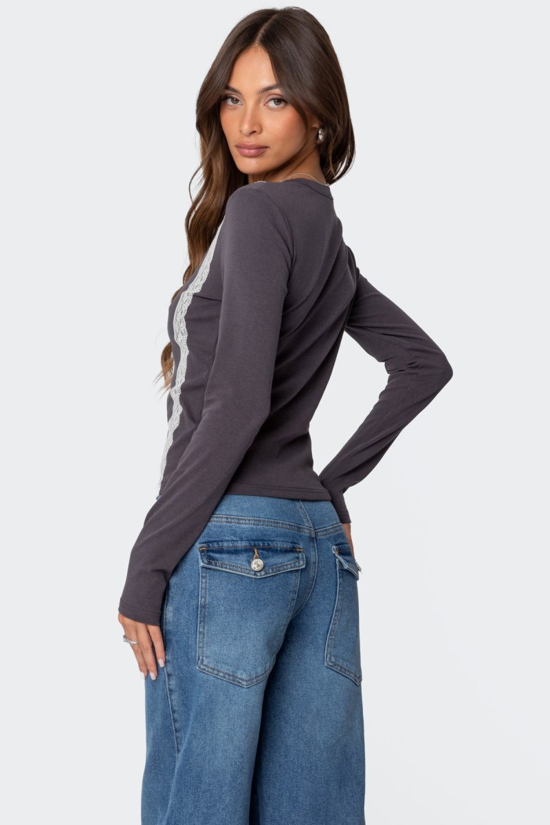 Edikted Frenchy Long Sleeve Tops Dark Gray | USA UB052465U4