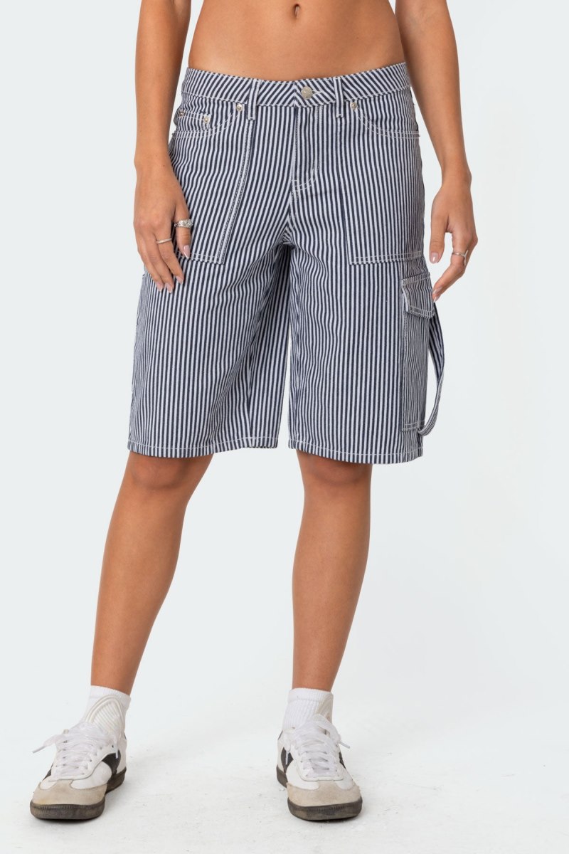 Edikted Friday Striped Low Rise Cargo Shorts Navy And White | USA ZH955775V1